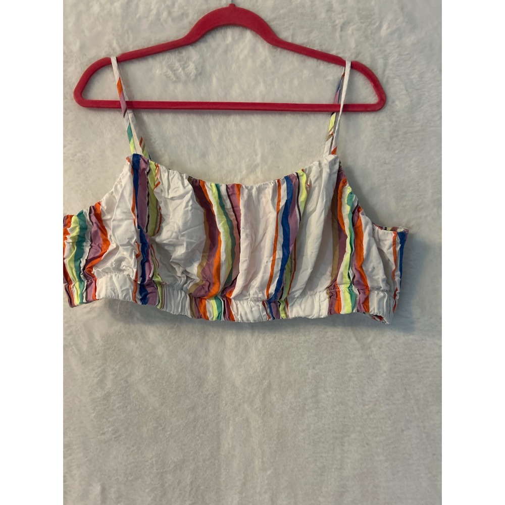 Lemlem x H&M Crop Top Womens XL Rainbow Stripe Adjustable Strap Sun Top Multi